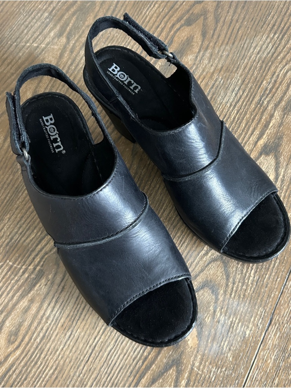 Born Wevika Dress Sandal Black Leather Upper 3.5 Inch Heel Size 9 - Picture 5 of 11